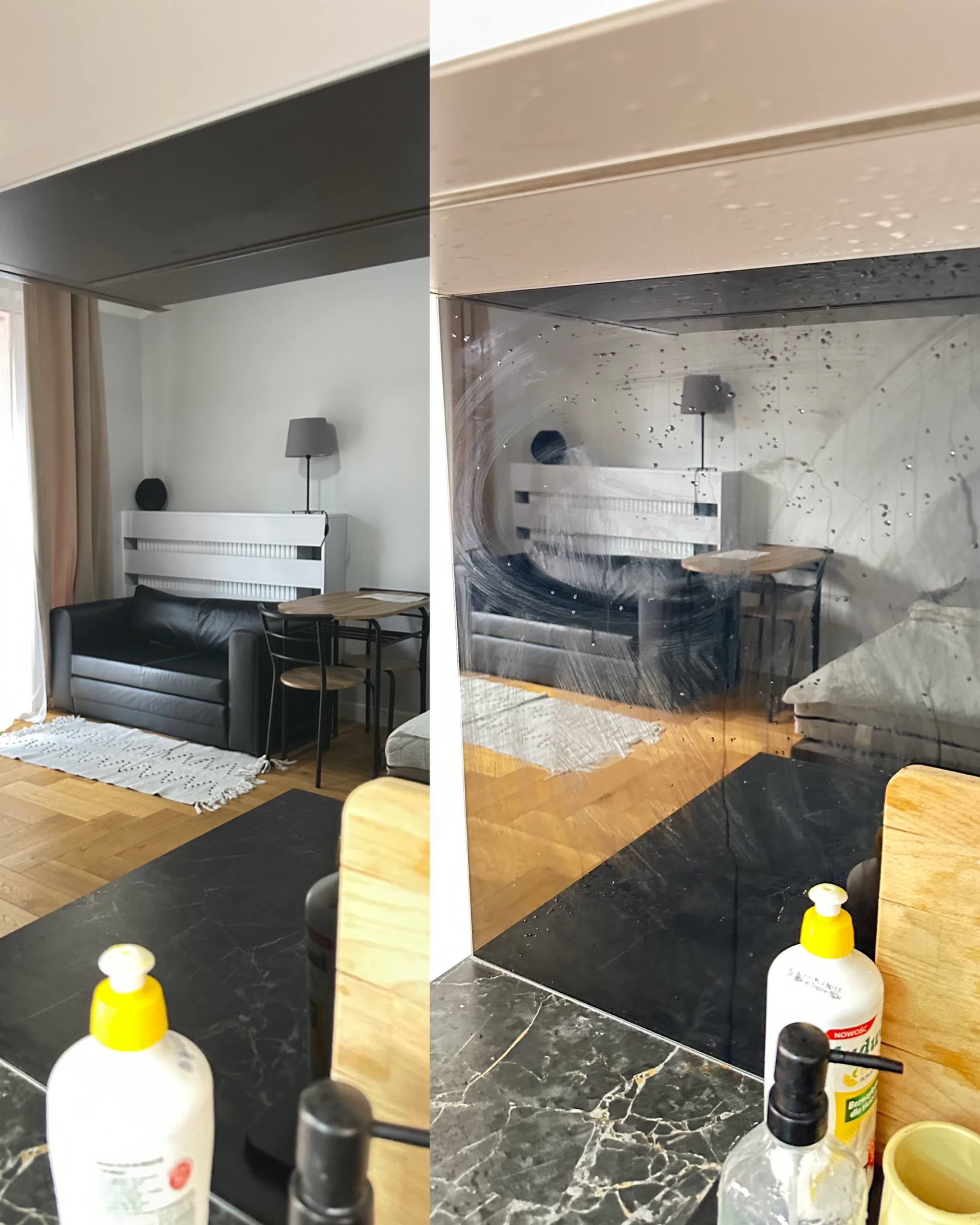 Salon i powierzchnie przed i po